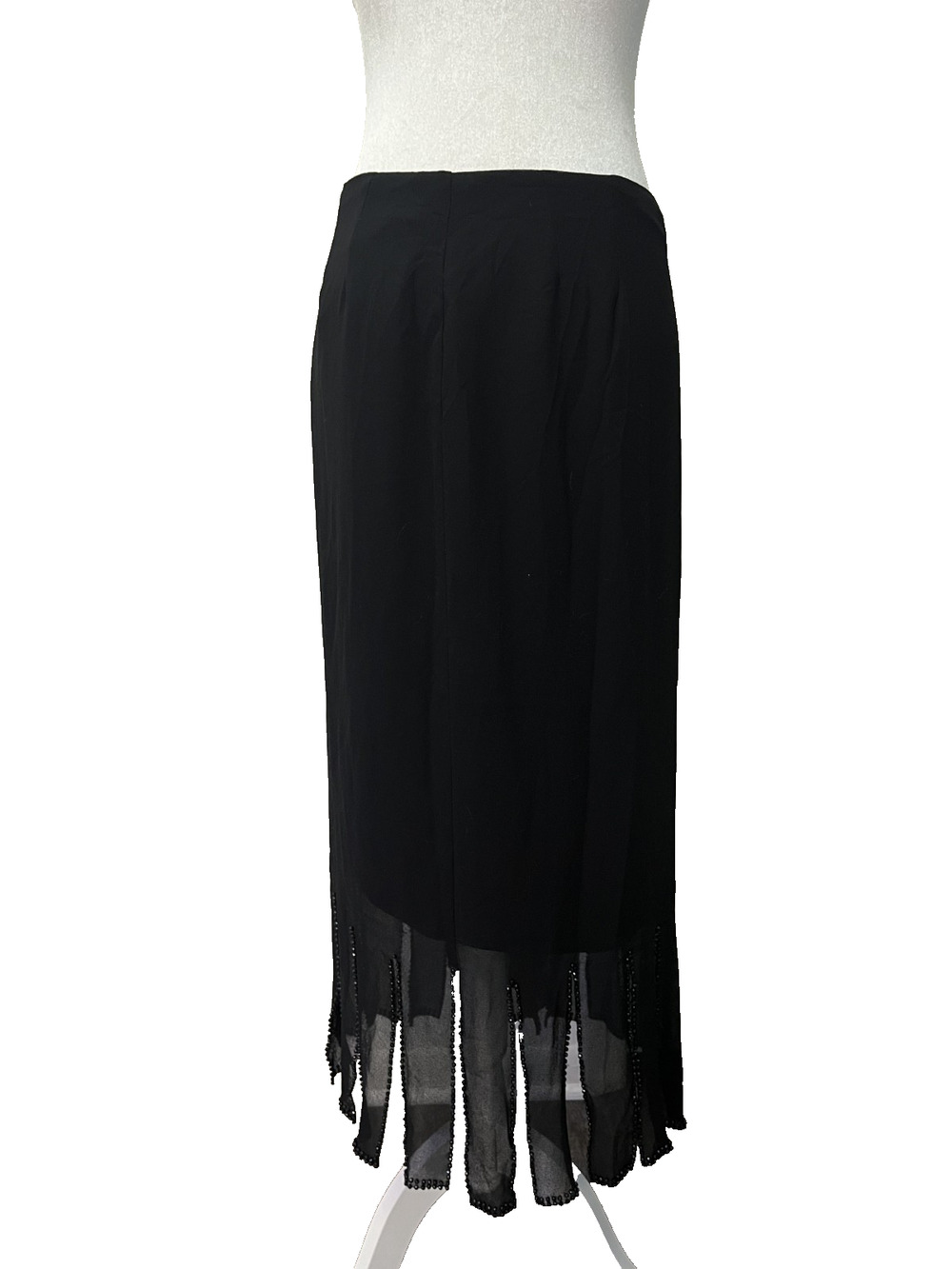 Women's MSK Size 12 Black Rhinestone Tasseled 33" Length Skirt Made in USA